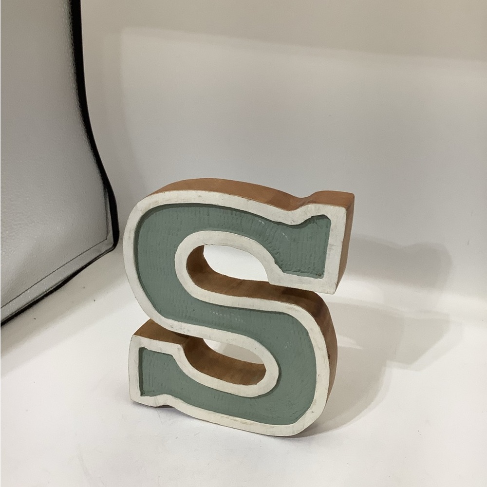 Decorative Wooden Letter 'S' - Green and Brown